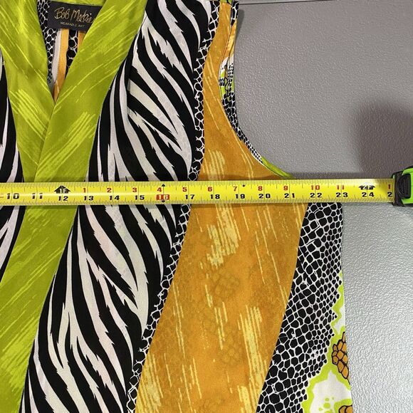 Vtg BOB MACKIE Wearable Art Open Front Blouse Sleeveless Bold 80s Womens L Green - Picture 5 of 8